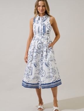 NWT Sugar Lips Button Down Nautical Midi Dress